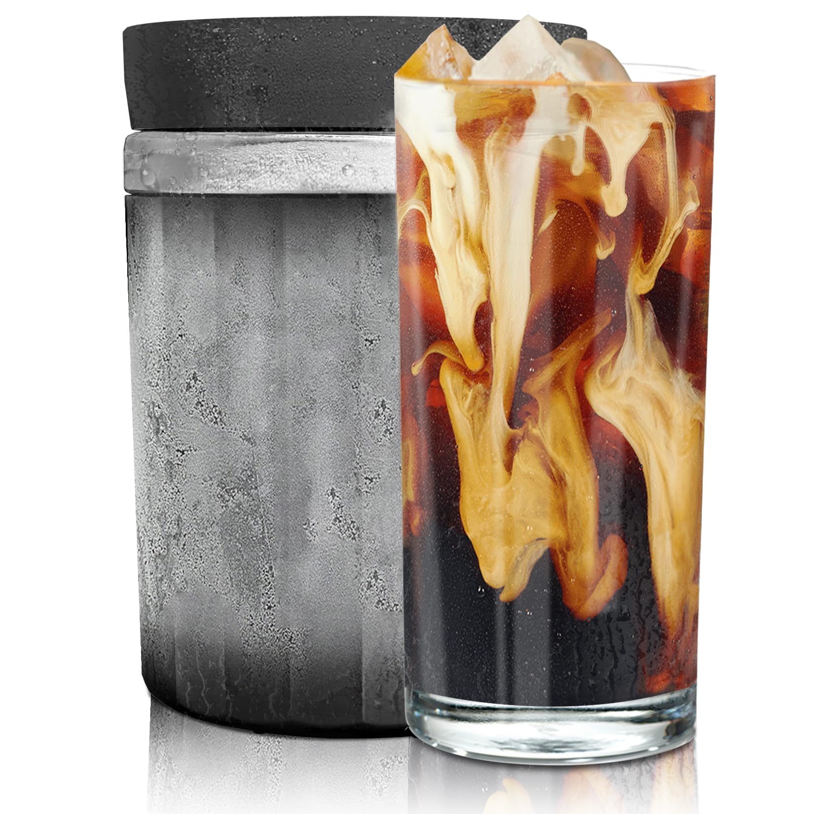 Dimux Stainless Steel Beverage Cooler for Iced Coffee, Wine, and More - Reusable and Versatile Can Insulator for Adults, 15.2 Oz Black